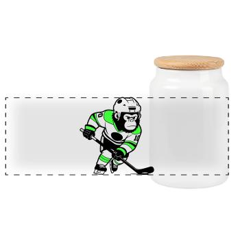ijshockey gorilla - Panoramic Cookie Jar with Wooden Lid - white - Front