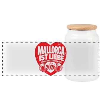Malle 2026 Mallorca ist Liebe 2026 Edition - Panorama Keksdose mit Holzdeckel - Weiß - Vorne