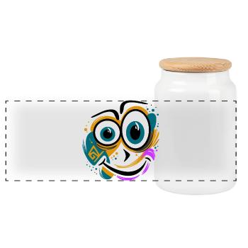 Funny splash face - Panoramic Cookie Jar with Wooden Lid - white - Front