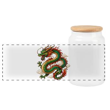 Drache China Mythos - Panorama Keksdose mit Holzdeckel - Weiß - Vorne