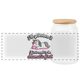 Schlafendes Einhorn Drama Spruch dramatisch - Panorama Keksdose mit Holzdeckel - Weiß - Vorne