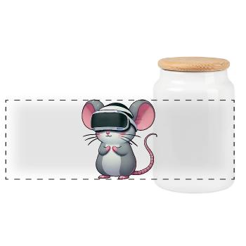 Süße Maus Ratte VR Gamer Comic Stil - Panorama Keksdose mit Holzdeckel - Weiß - Vorne