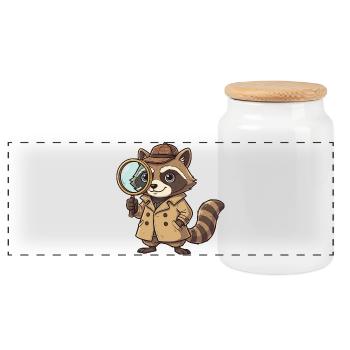 Waschbär Detektiv mit Lupe - Panorama Keksdose mit Holzdeckel - Weiß - Vorne
