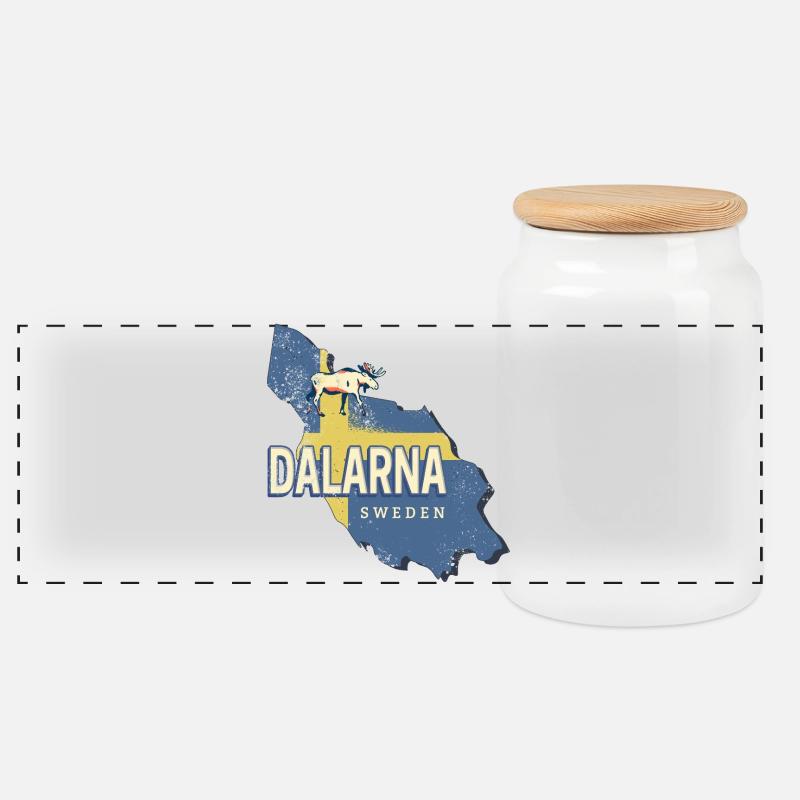 Souvenir vintage de la province de Dalarna en Suède - Boîte à biscuits avec couvercle en bois - blanc