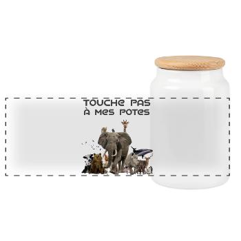 Touche pas à mes potes - Boîte à biscuits avec couvercle en bois - blanc - Devant