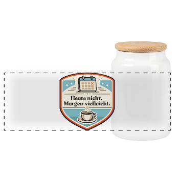 Heute nein, Morgen vielleicht Kaffee - Panorama Keksdose mit Holzdeckel - Weiß - Vorne