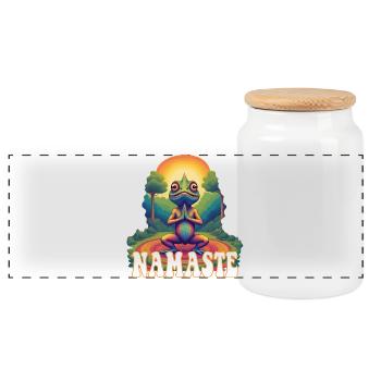 Chameleon Yoga Namaste - Panoramic Cookie Jar with Wooden Lid - white - Front