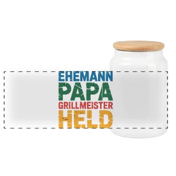 Papa, Père, Grill Maître Héros Barbecue Amusant - Boîte à biscuits avec couvercle en bois - blanc - Devant
