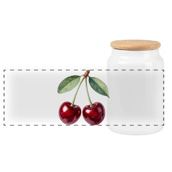 Cherries - Panoramic Cookie Jar with Wooden Lid - white - Front