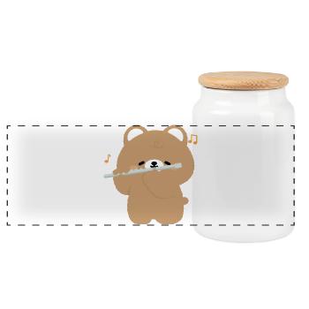 Bear Flute Serenade - Panoramic Cookie Jar with Wooden Lid - white - Front