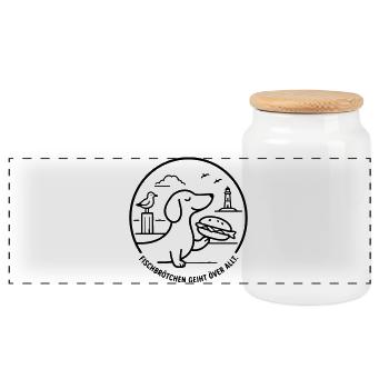 Fischbrötchen geiht över all Moin norddeutsch - Panorama Keksdose mit Holzdeckel - Weiß - Vorne