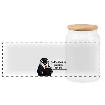 Guck mich nicht in diesem Ton an Pinguin - Panorama Keksdose mit Holzdeckel - Weiß - Vorne