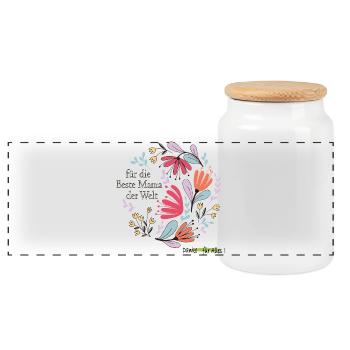 Blumen für die beste Mama - Panorama Keksdose mit Holzdeckel - Weiß - Vorne