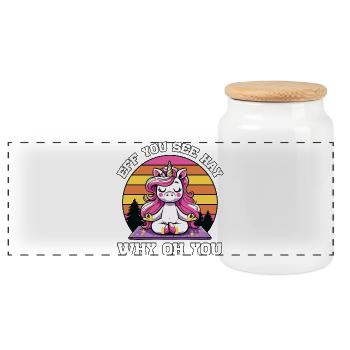 Unicorn Meditation Retro Sunset - Panoramic Cookie Jar with Wooden Lid - white - Front