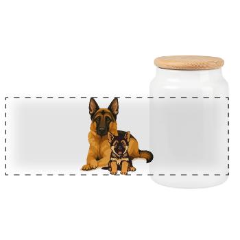 Dog Duo: Shepherd & Chihuahua - Panoramic Cookie Jar with Wooden Lid - white - Front
