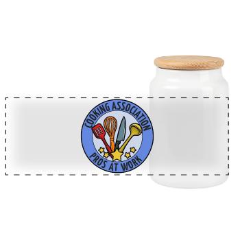 Cooking Association Professionals at Work Emblem - Panoramic Cookie Jar with Wooden Lid - white - Front