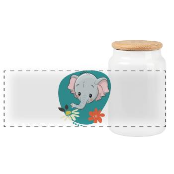 Elefant - Panorama Keksdose mit Holzdeckel - Weiß - Vorne