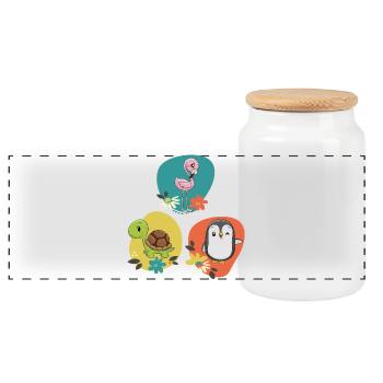 Flamingo Schildkröte Pinguin  - Panorama Keksdose mit Holzdeckel - Weiß - Vorne