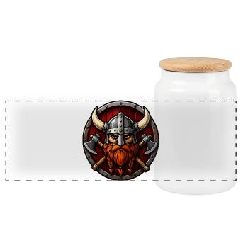 Viking Krieger mit Axt Schild - Panorama Keksdose mit Holzdeckel - Weiß - Vorne