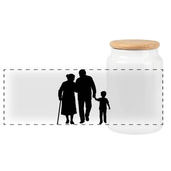 Grandparents Grandchild Silhouette Walking Family - Panoramic Cookie Jar with Wooden Lid - white - Front