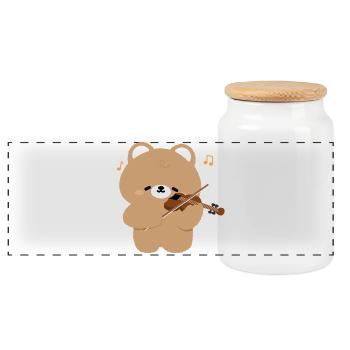 Bear Violinist Charm - Panoramic Cookie Jar with Wooden Lid - white - Front