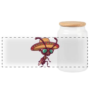 Ant Funny Sombrero - Panoramic Cookie Jar with Wooden Lid - white - Front