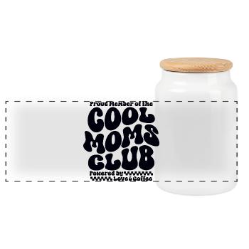 Mom Gift Mother's Day - Cool Moms Club - Panoramic Cookie Jar with Wooden Lid - white - Front