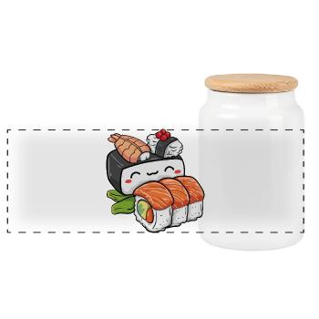 Sushi kawaï - Boîte à biscuits avec couvercle en bois - blanc - Devant