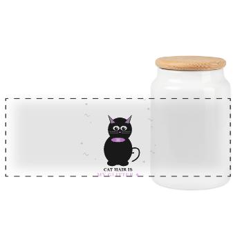 Glitzernder Katzen-Anhänger mit lila Halsband - Panorama Keksdose mit Holzdeckel - Weiß - Vorne