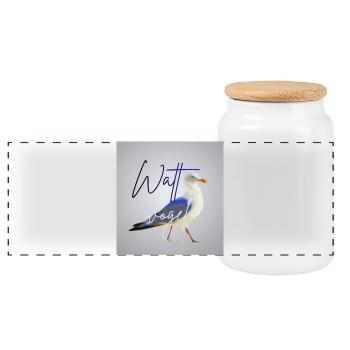 Wattvogel_3 - Panoramic Cookie Jar with Wooden Lid - white - Front