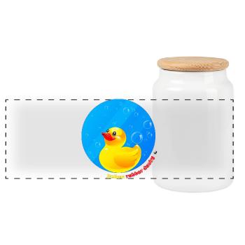 Illustration du canard en caoutchouc jaune en cercle - Boîte à biscuits avec couvercle en bois - blanc - Devant