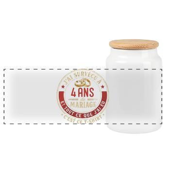 Humour Anniversaire : J'ai Survécu à 4 Ans - Boîte à biscuits avec couvercle en bois - blanc - Devant