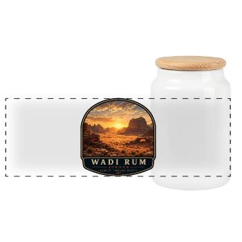 Wadi Rum Jordan Coucher de soleil vintage - Boîte à biscuits avec couvercle en bois - blanc - Devant