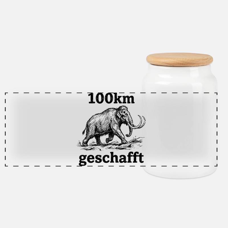 Mammut im Skizzenstil 100km geschafft - Panorama Keksdose mit Holzdeckel - Weiß