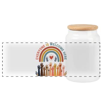 LBGTQIA+ Safe Space Pride Month Sticker - Safe Spa - Panoramic Cookie Jar with Wooden Lid - white - Front