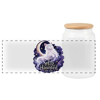Sanft verfluchte weiße Mondkatze Gothic Celestial - Panorama Keksdose mit Holzdeckel - Weiß - Vorne