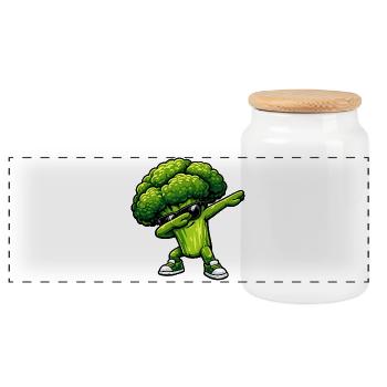 Dabbing Broccoli - Panoramic Cookie Jar with Wooden Lid - white - Front
