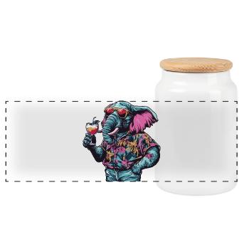 Été de la bande dessinée Elephant - Boîte à biscuits avec couvercle en bois - blanc - Devant