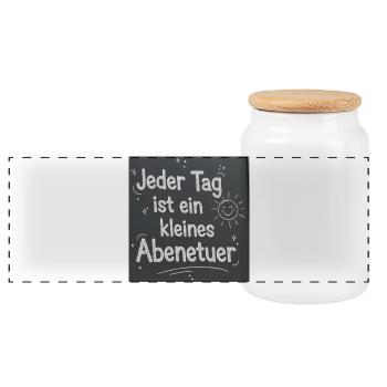 Jeder Tag ist ein kleines Abenteuer - Panorama Keksdose mit Holzdeckel - Weiß - Vorne