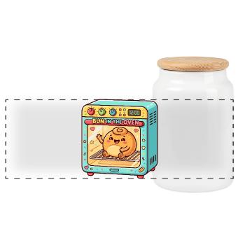 Pregnant woman in a bun in the oven – funny sw - Panoramic Cookie Jar with Wooden Lid - white - Front