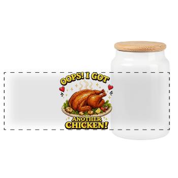 Oops I Got Another Chicken - Funny BBQ Roast Chicken - Panoramic Cookie Jar with Wooden Lid - white - Front
