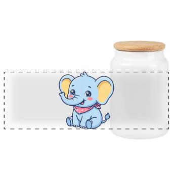 Blue Baby Elephant Bandana - Panoramic Cookie Jar with Wooden Lid - white - Front