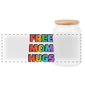 Rainbow Free Mom Hugs Tee - Panoramic Cookie Jar with Wooden Lid - white - Front