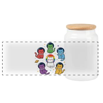 Pride Month LGBT - Rainbow Space Cats - Panoramic Cookie Jar with Wooden Lid - white - Front