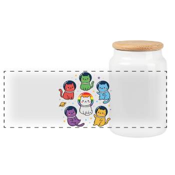 Pride Month LGBTQ – Rainbow Space Cats - Panorama Keksdose mit Holzdeckel - Weiß - Vorne