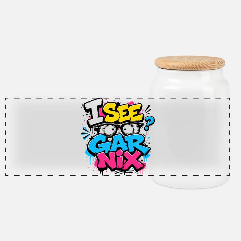 I See Gar Nix – Graffiti espiègle avec des soleils - Boîte à biscuits avec couvercle en bois - blanc