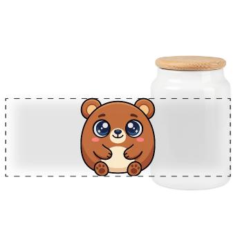 Cuddly bear with big sparkling eyes - Panoramic Cookie Jar with Wooden Lid - white - Front