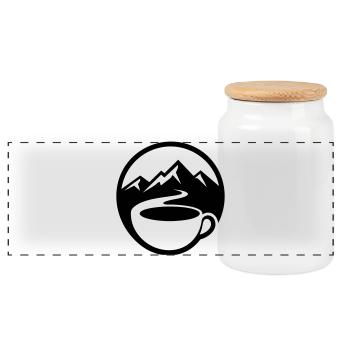 Coffee Mountains Emblem Outdoor Nature - Panoramic Cookie Jar with Wooden Lid - white - Front