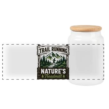 Trailrunning Natur's Laufband-Schild - Panorama Keksdose mit Holzdeckel - Weiß - Vorne
