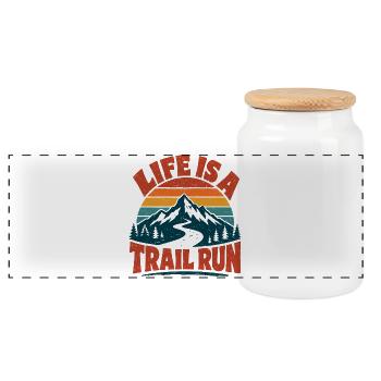 Das Leben ist ein Trailrun Berguntergang - Panorama Keksdose mit Holzdeckel - Weiß - Vorne